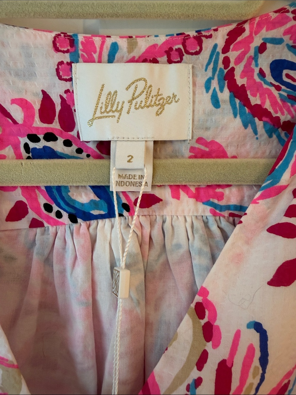 Lilly Pulitzer Pink Paisley Tiered V-Neck Dress with Blue Accents - Picture 2 of 5